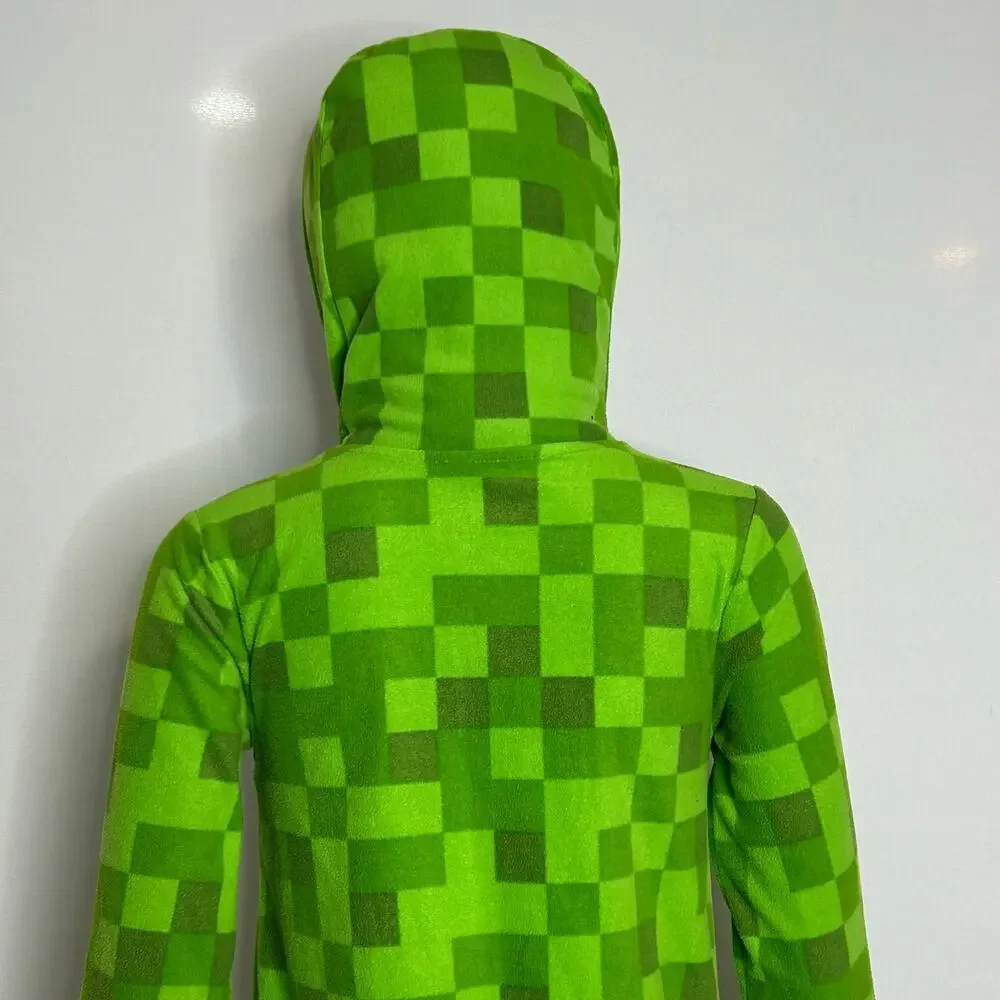 Minecraft Boys 10/12 Green Pixel Fleece Hooded One Piece Pajama Costume